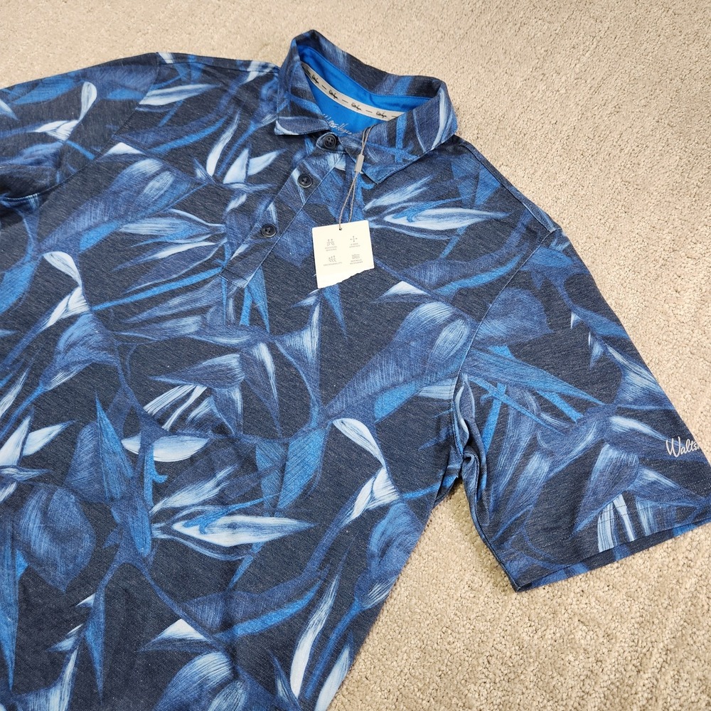 Walter Hagen Shirt Men Small Clubhouse Airbrush AOP Golf Polo‎ Floral Blue